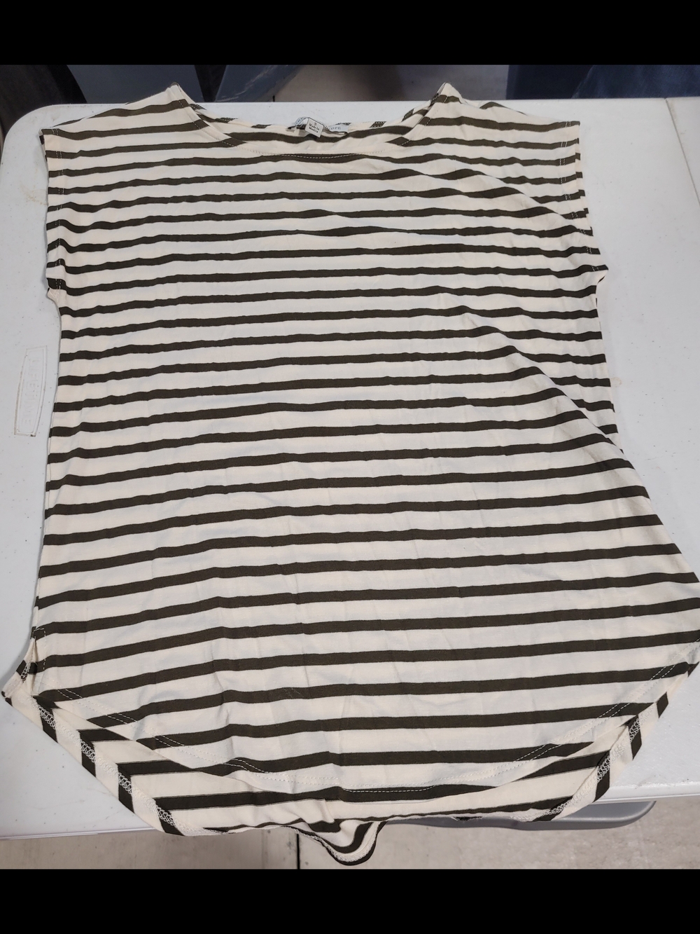 Green Envelope Black and White Striped Short Sleeve Tee